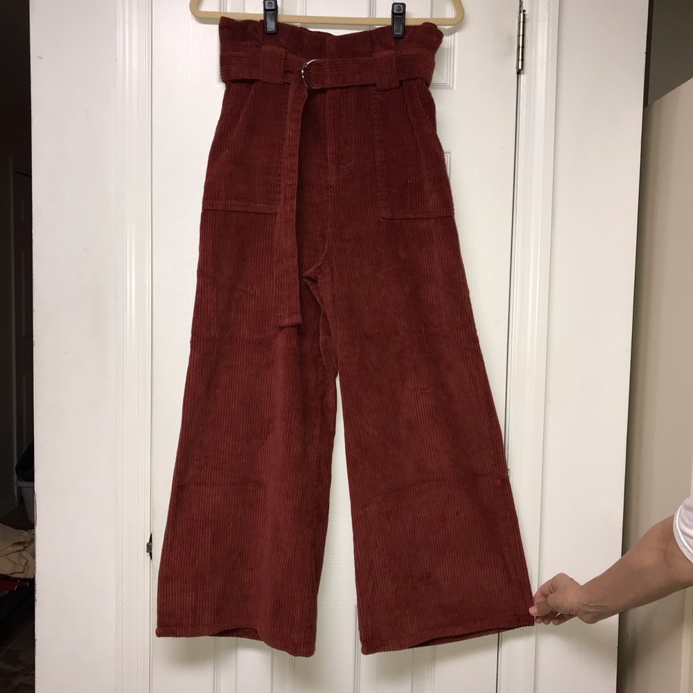 Women's Wide Leg Corduroy Pants - Brick Red
